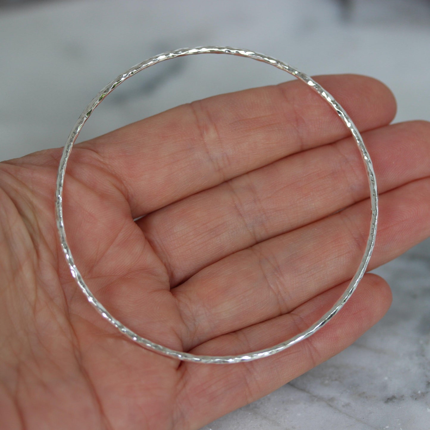 Sterling Silver Hammered Beaten 65 Diameter 2mm Wide Bangle - STERLING SILVER DESIGNS