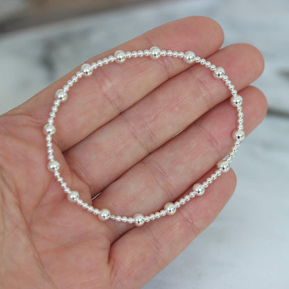 Sterling Silver 2mm + 4mm Ball Stretch Bracelet 18cm - STERLING SILVER DESIGNS