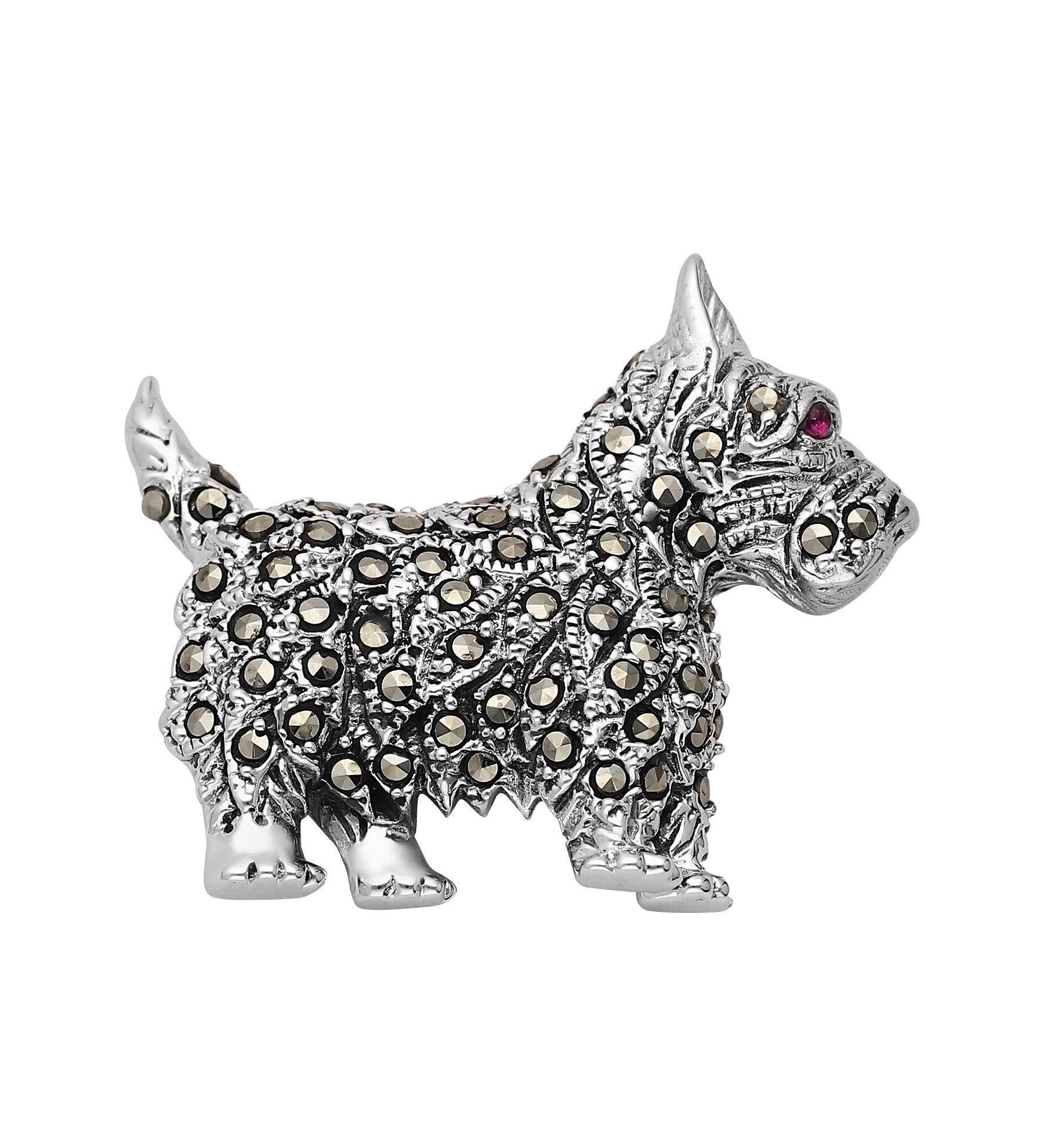 Sterling Silver Marcasite Vintage Inspired Scotty Terrier Dog Brooch Pin - STERLING SILVER DESIGNS