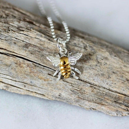 Sterling Silver 2 Tone Yellow Gold BumbleBee Bee Pendant Necklace - STERLING SILVER DESIGNS