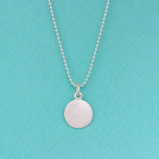 Sterling Silver 11mm Round Brushed Matt Look Disc Pendant & 40cm Ball Necklace - STERLING SILVER DESIGNS