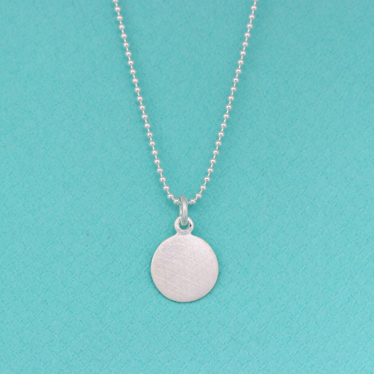 Sterling Silver 11mm Round Brushed Matt Look Disc Pendant & 45cm Ball Necklace - STERLING SILVER DESIGNS