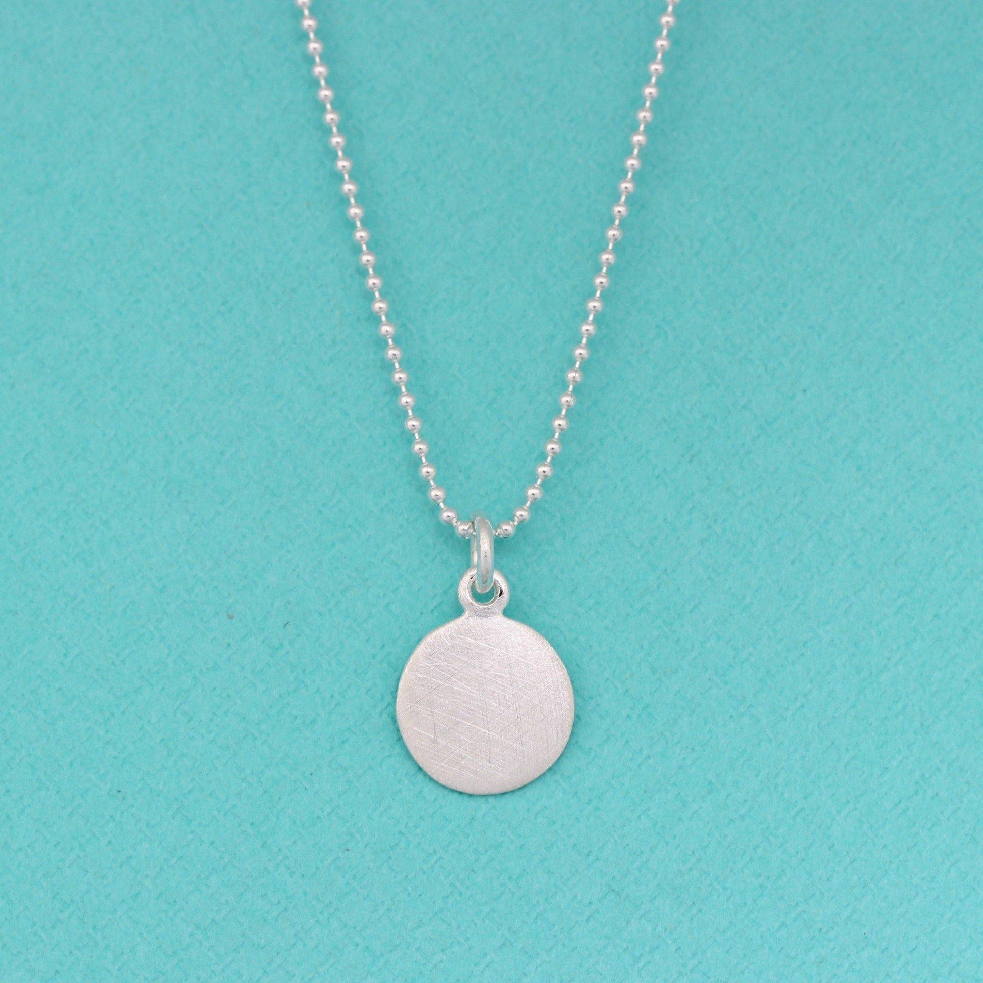 Sterling Silver 11mm Round Brushed Matt Look Disc Pendant & 45cm Ball Necklace - STERLING SILVER DESIGNS