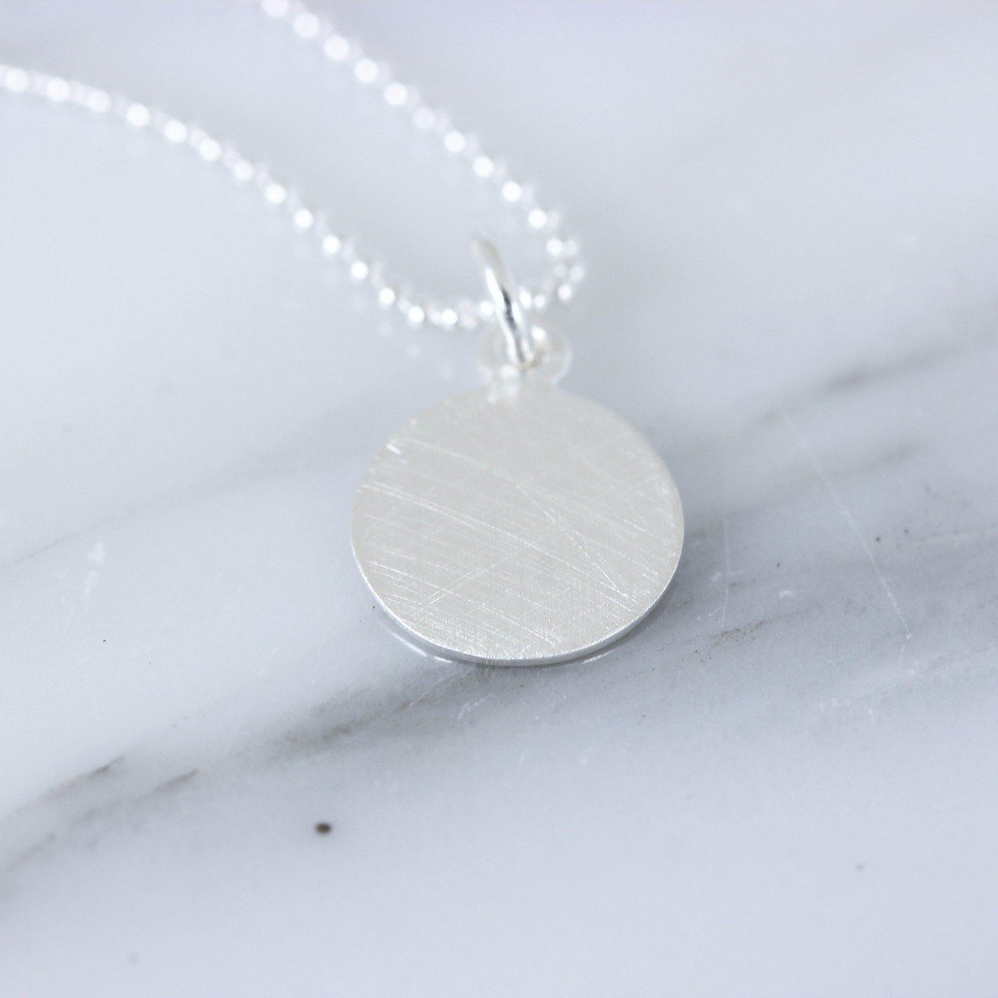 Sterling Silver 11mm Round Brushed Matt Look Disc Pendant & 45cm Ball Necklace - STERLING SILVER DESIGNS