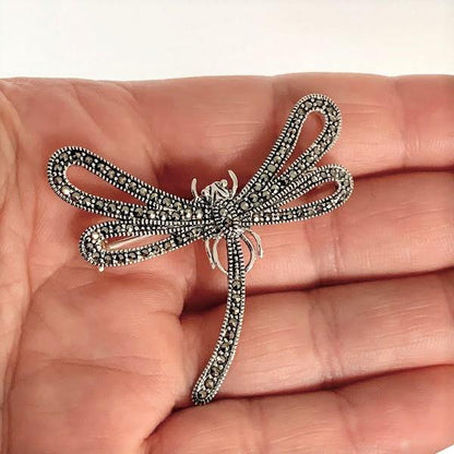 Sterling Silver Marcasite Big Dragonfly Brooch Animal Pin - STERLING SILVER DESIGNS