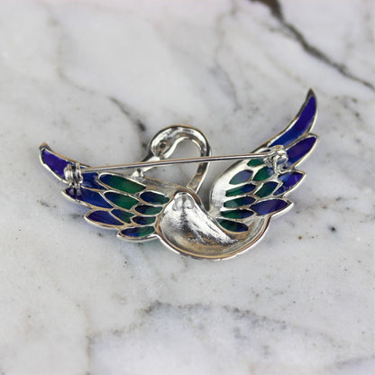 Sterling Silver Swan Marcasite & Enamel Brooch Pin Vintage Inspired - STERLING SILVER DESIGNS