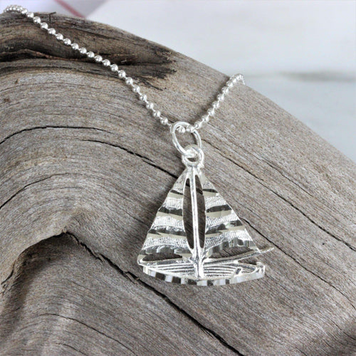 Sterling Silver 925 Sailing Boat Pendant & 45cm Ball Bead Chain Necklace - STERLING SILVER DESIGNS