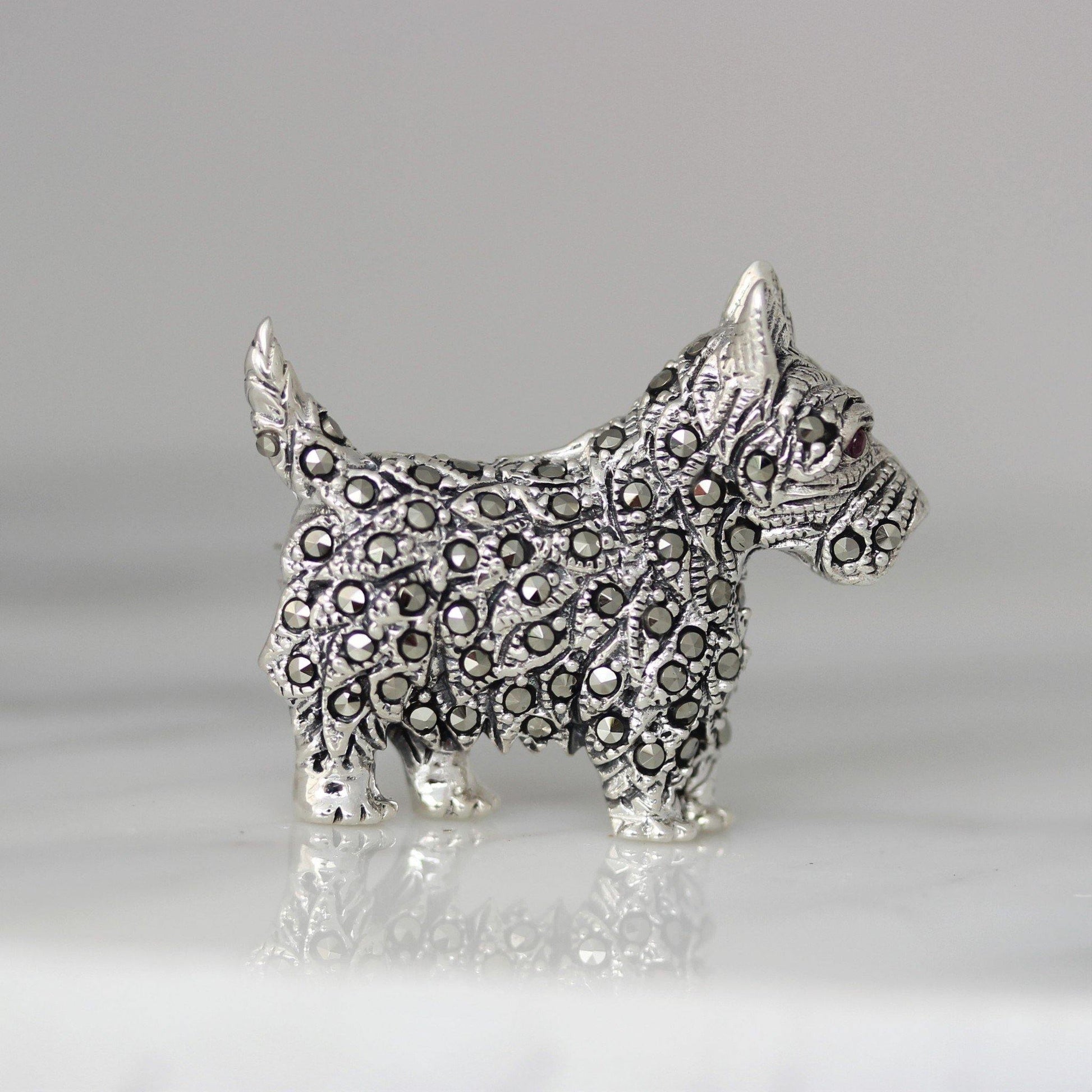 Sterling Silver Marcasite Vintage Inspired Scotty Terrier Dog Brooch Pin - STERLING SILVER DESIGNS