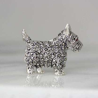 Sterling Silver Marcasite Vintage Inspired Scotty Terrier Dog Brooch Pin - STERLING SILVER DESIGNS