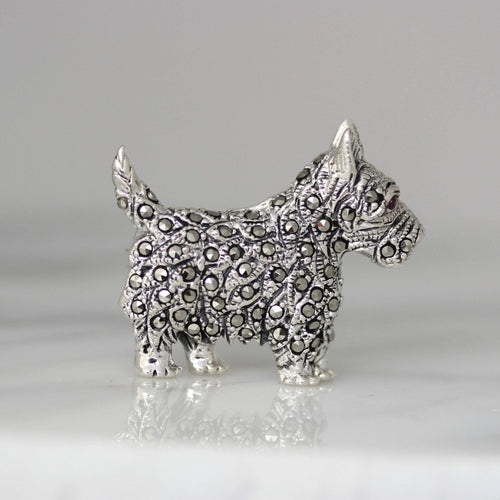 Sterling Silver Marcasite Vintage Inspired Scotty Terrier Dog Brooch Pin - STERLING SILVER DESIGNS