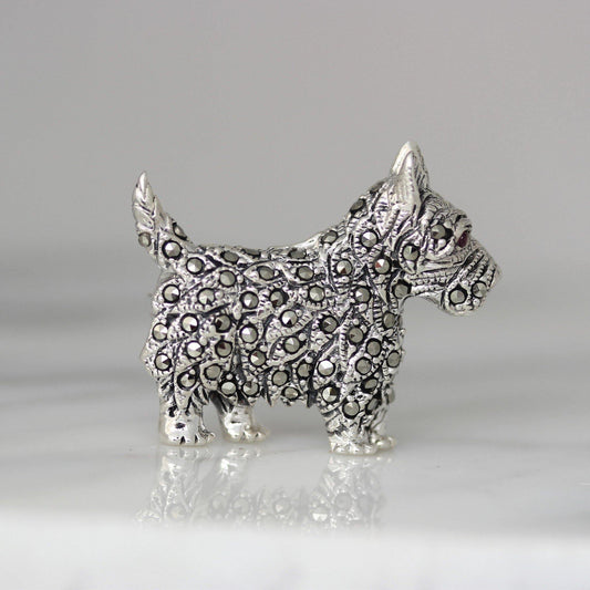 Sterling Silver Marcasite Vintage Inspired Scotty Terrier Dog Brooch Pin - STERLING SILVER DESIGNS