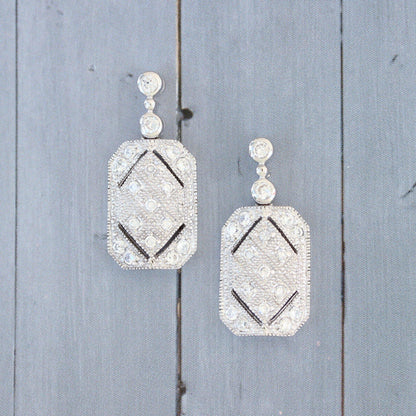 Sterling Silver Art Deco Inspired CZ Bridal Wedding Drop Earrings - STERLING SILVER DESIGNS