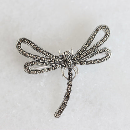 Sterling Silver Marcasite Big Dragonfly Brooch Animal Pin - STERLING SILVER DESIGNS