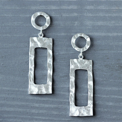 Sterling Silver Matte Hammered Beaten Double Drop Dangle Earrings - STERLING SILVER DESIGNS