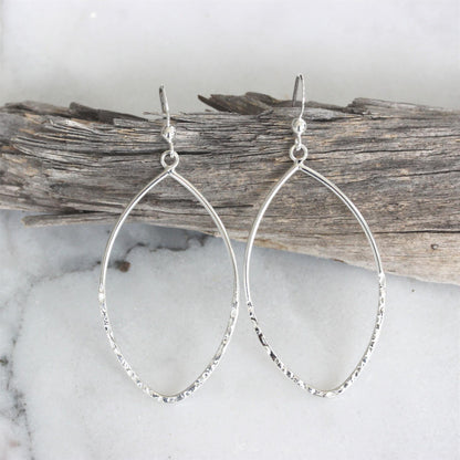 Sterling Silver Big Open Teardrop Beaten Hammered Hook Drop Earrings - STERLING SILVER DESIGNS