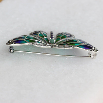 Butterfly Marcasite Emerald Enamel Brooch Pin Sterling Silver Vintage Inspired - STERLING SILVER DESIGNS