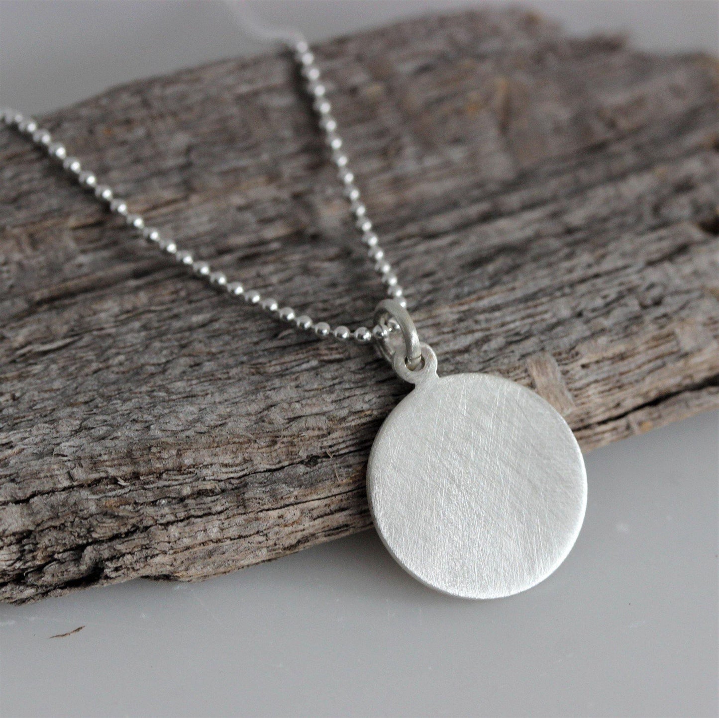 Sterling Silver 16mm Round Matt Brushed Finish Disc Pendant Necklace - STERLING SILVER DESIGNS