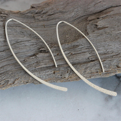 Sterling Silver Matte Hammered textured Bar 51mm Drop Threader Earrings - STERLING SILVER DESIGNS