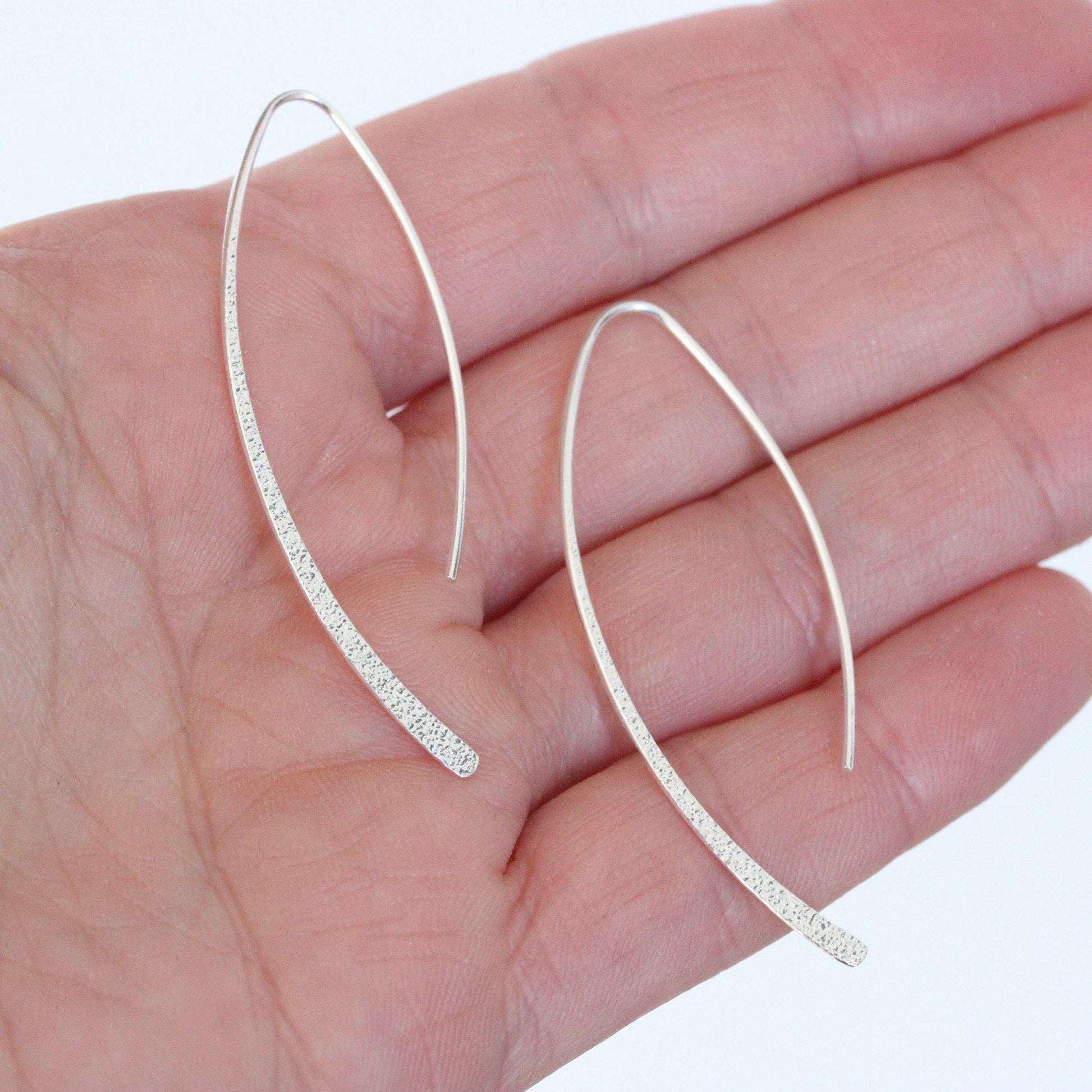 Sterling Silver Matte Hammered textured Bar 51mm Drop Threader Earrings - STERLING SILVER DESIGNS