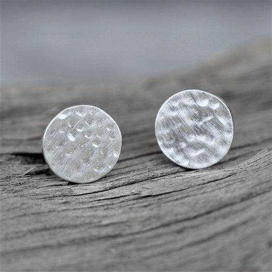 Sterling Silver 9mm Round Matte Hammered Stud Earrings - STERLING SILVER DESIGNS