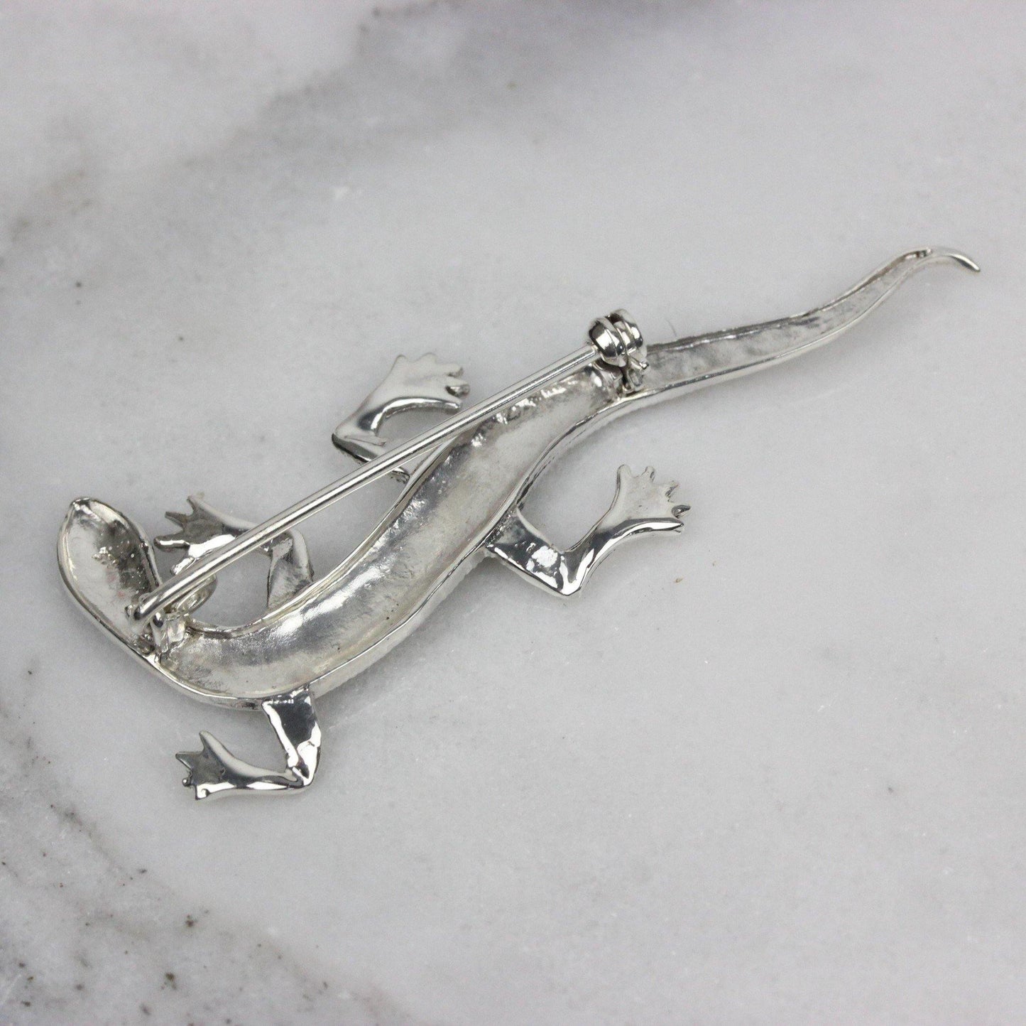 Sterling Silver Marcasite Lizard Gecko Brooch Pin Vintage Inspired - STERLING SILVER DESIGNS