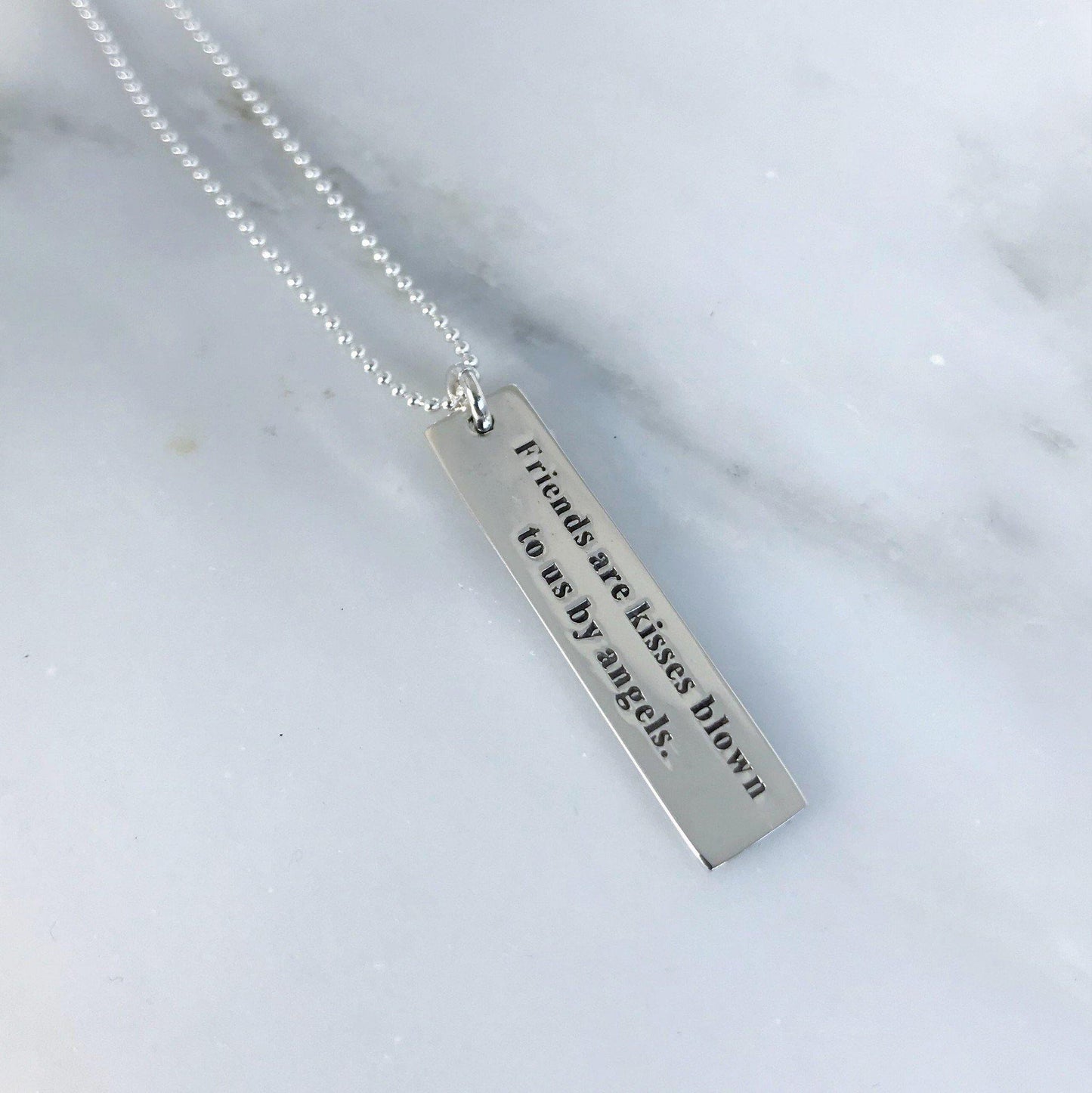 Sterling Silver 'Friends Are Kisses Blown To Us By Angels' 45cm Bar Necklace - STERLING SILVER DESIGNS